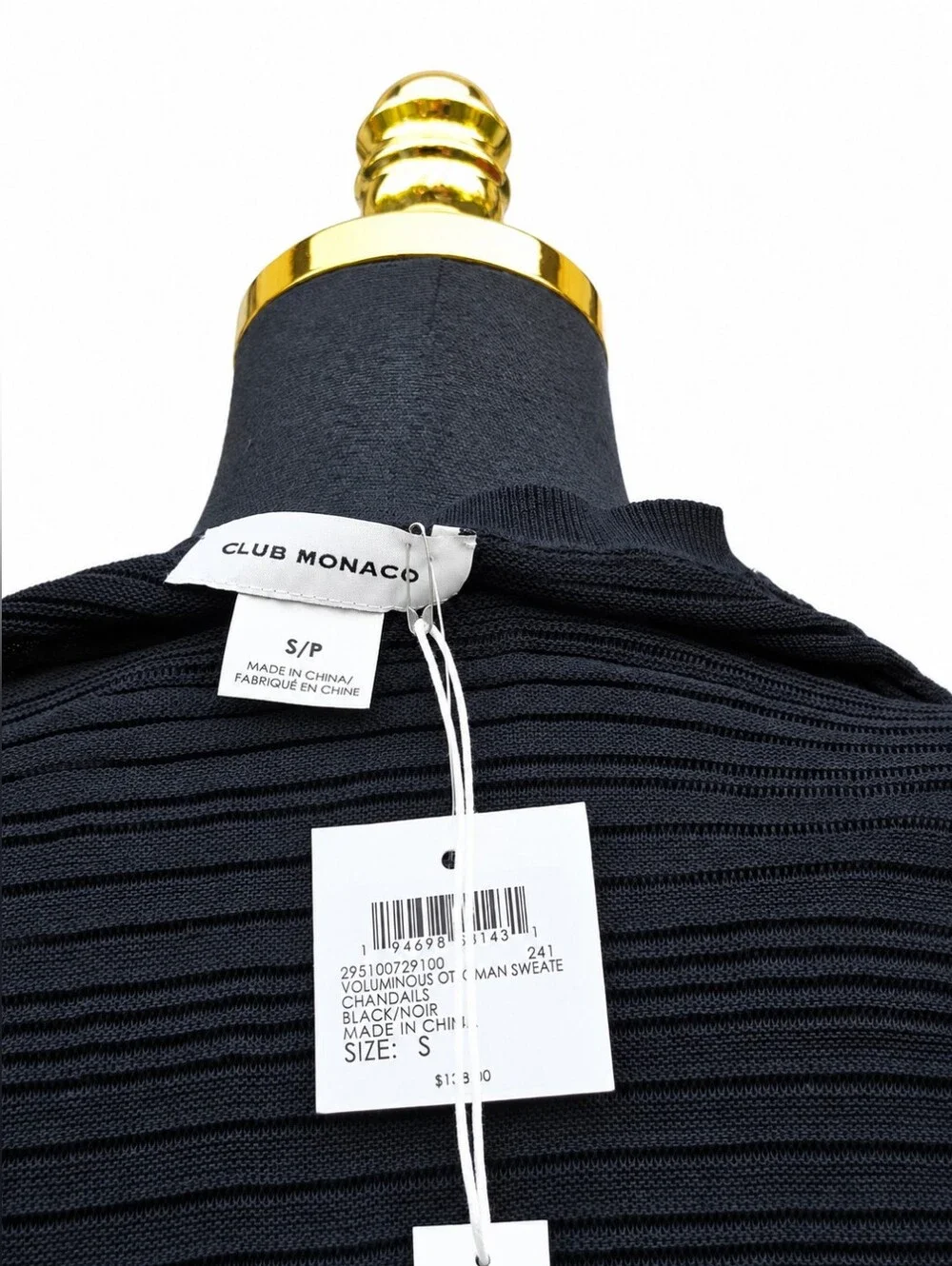 Club Monaco Voluminous Ottoman Sheer Sweater Black Size S V-Neck NWT